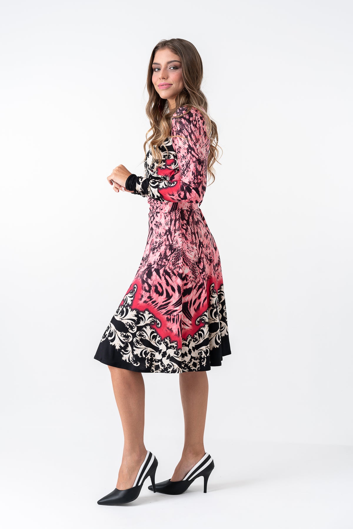 Vestido Estampado Com Barrado Preto/Branco