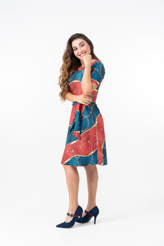 Vestido Godê Estampa Corrente