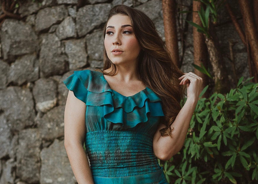 Conjunto Feminino Tie Day Turquesa Saia e Cropped