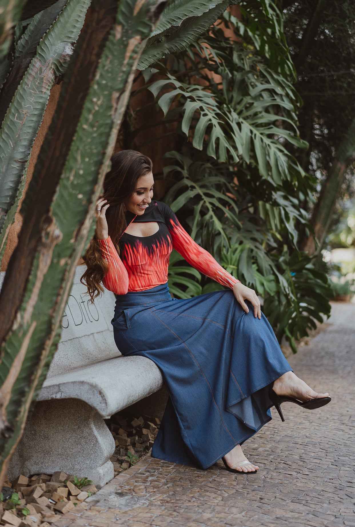 Saia Longa Cintura Baixa Com Bolsos