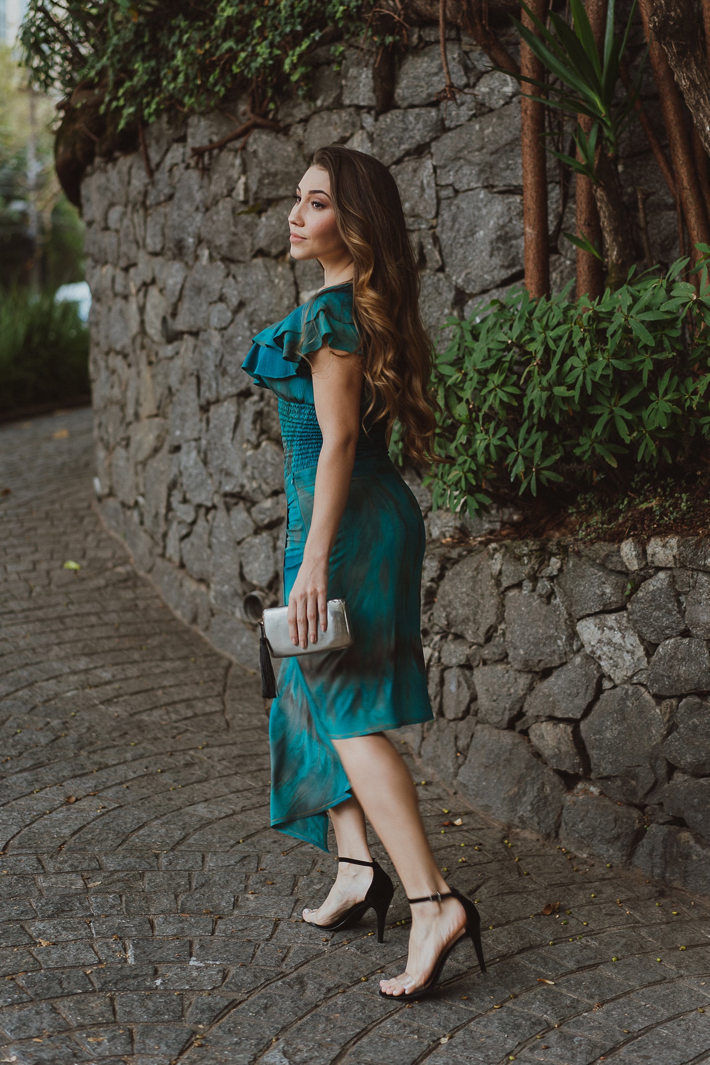 Conjunto Feminino Tie Day Turquesa Saia e Cropped