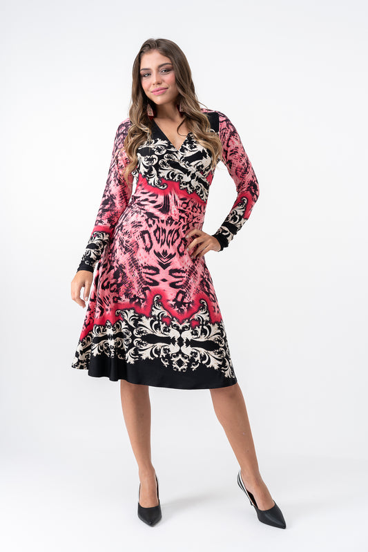 Vestido Estampado Com Barrado Preto/Branco