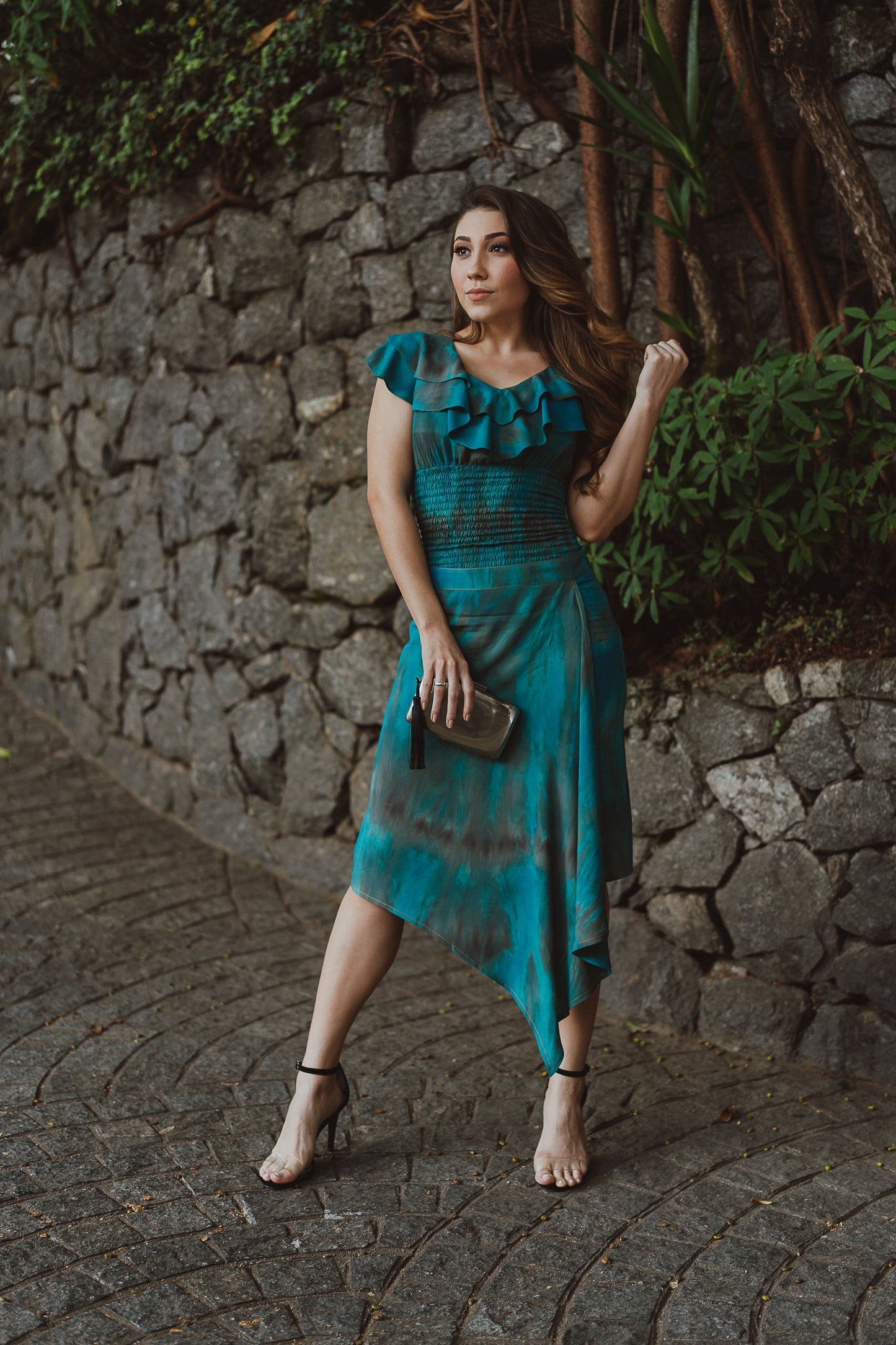 Conjunto Feminino Tie Day Turquesa Saia e Cropped