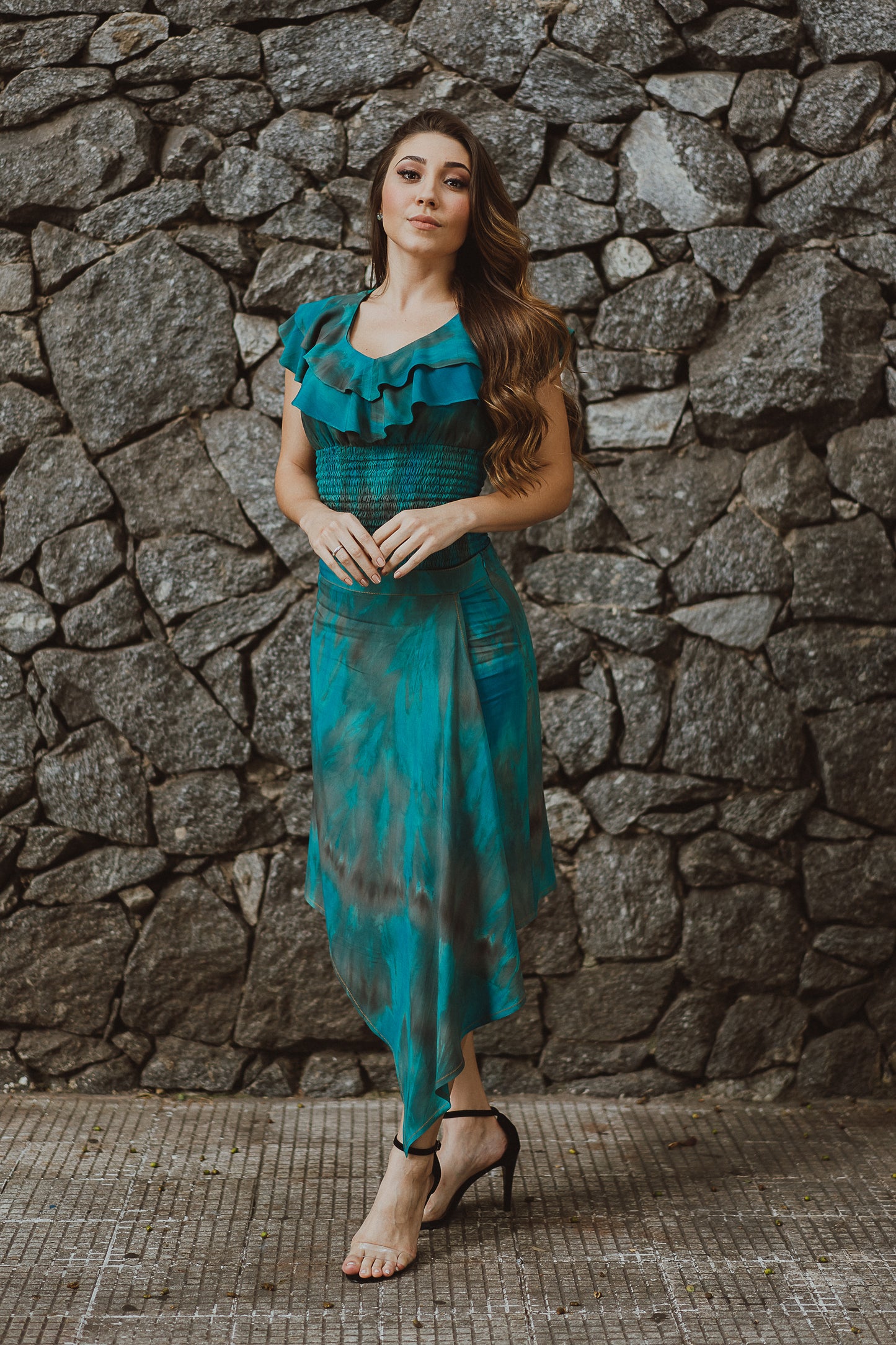 Conjunto Feminino Tie Day Turquesa Saia e Cropped