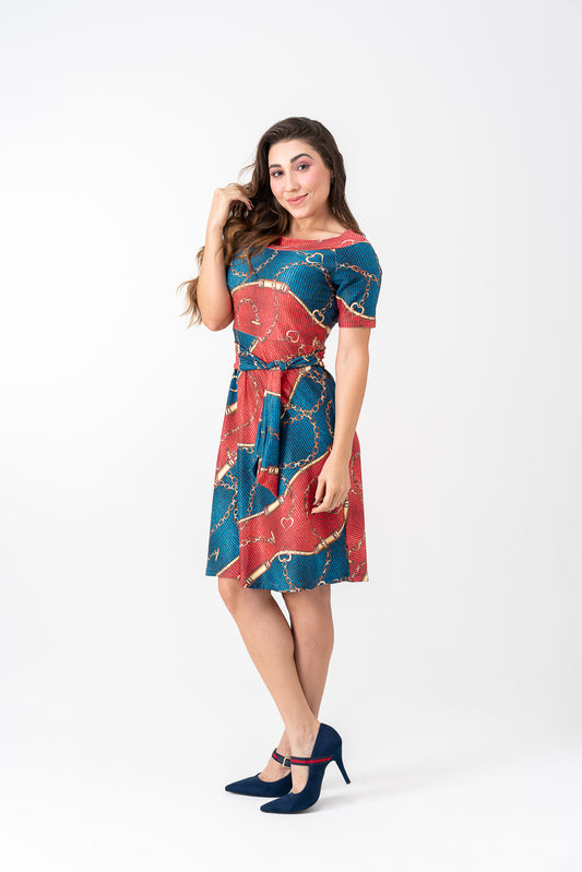 Vestido Godê Estampa Corrente