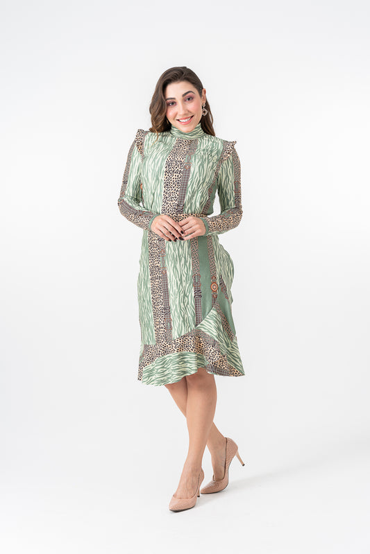 Conjunto Saia e Blusa Estampado Tons Verde Agua