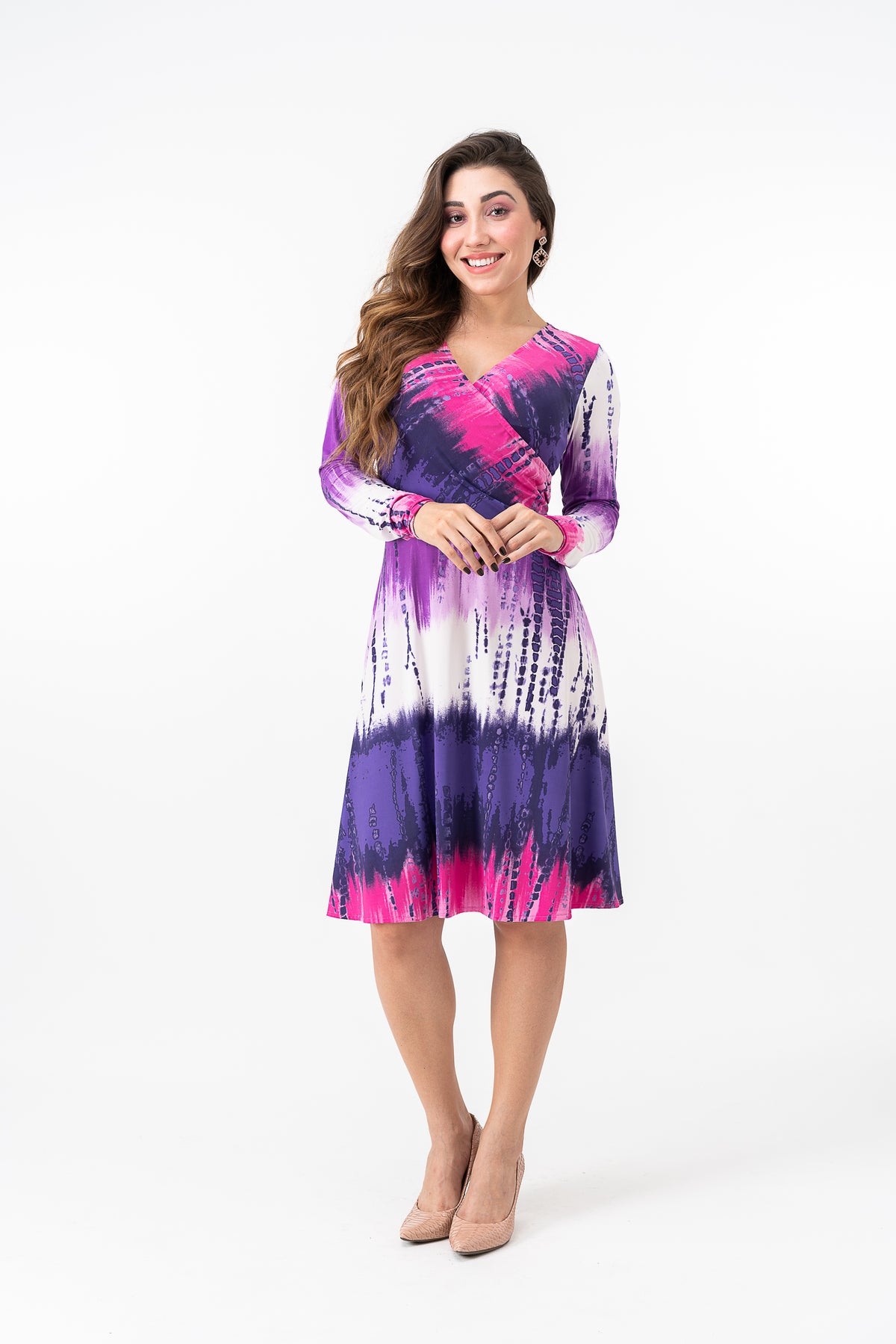 Vestido Elegante Estampado Com Detalhes Pink