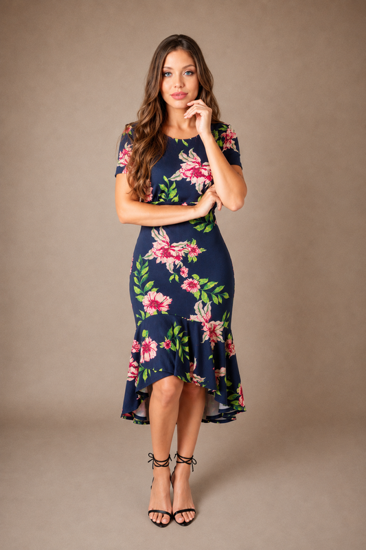 Vestido Tubinho Preto Estampa Floral