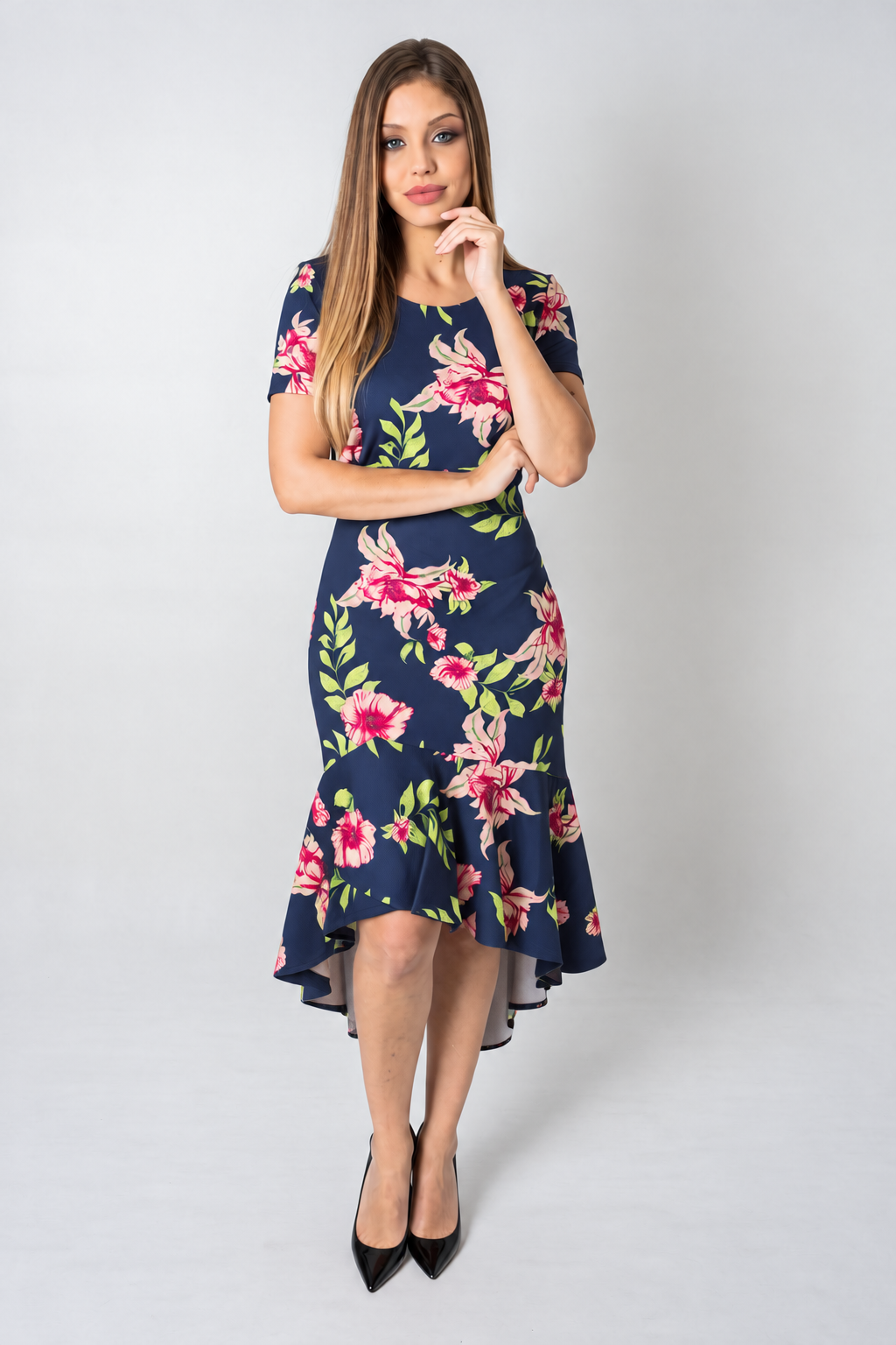 Vestido Tubinho Preto Estampa Floral