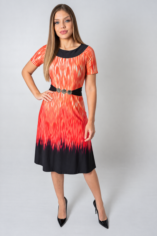 Vestido Estampado Com Barrado Preto