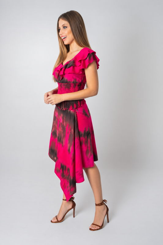 Conjunto Feminino de Saia e Cropped Rosa Tie Dye
