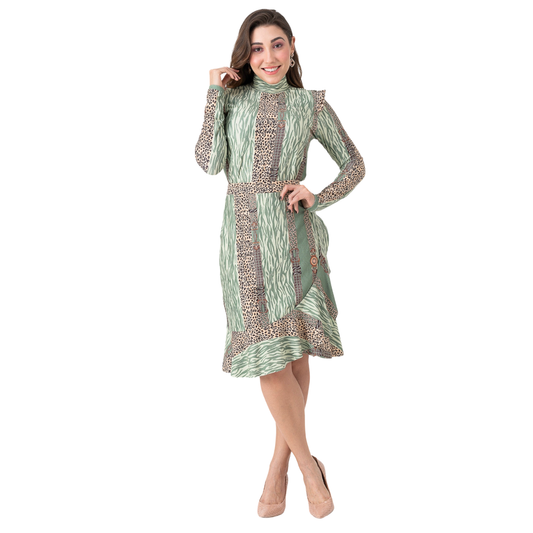 Conjunto Saia e Blusa Estampado Tons Verde Agua