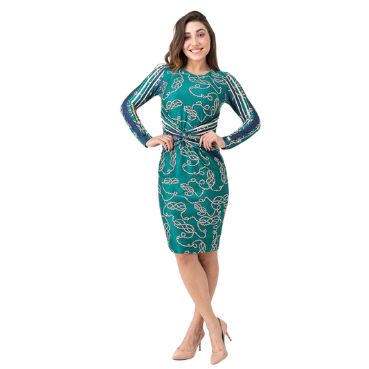 Vestido Justo de Mangas Longas com Estampa Exclusiva