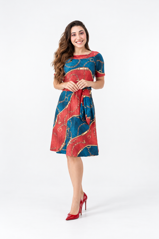 Vestido Godê Estampa Corrente